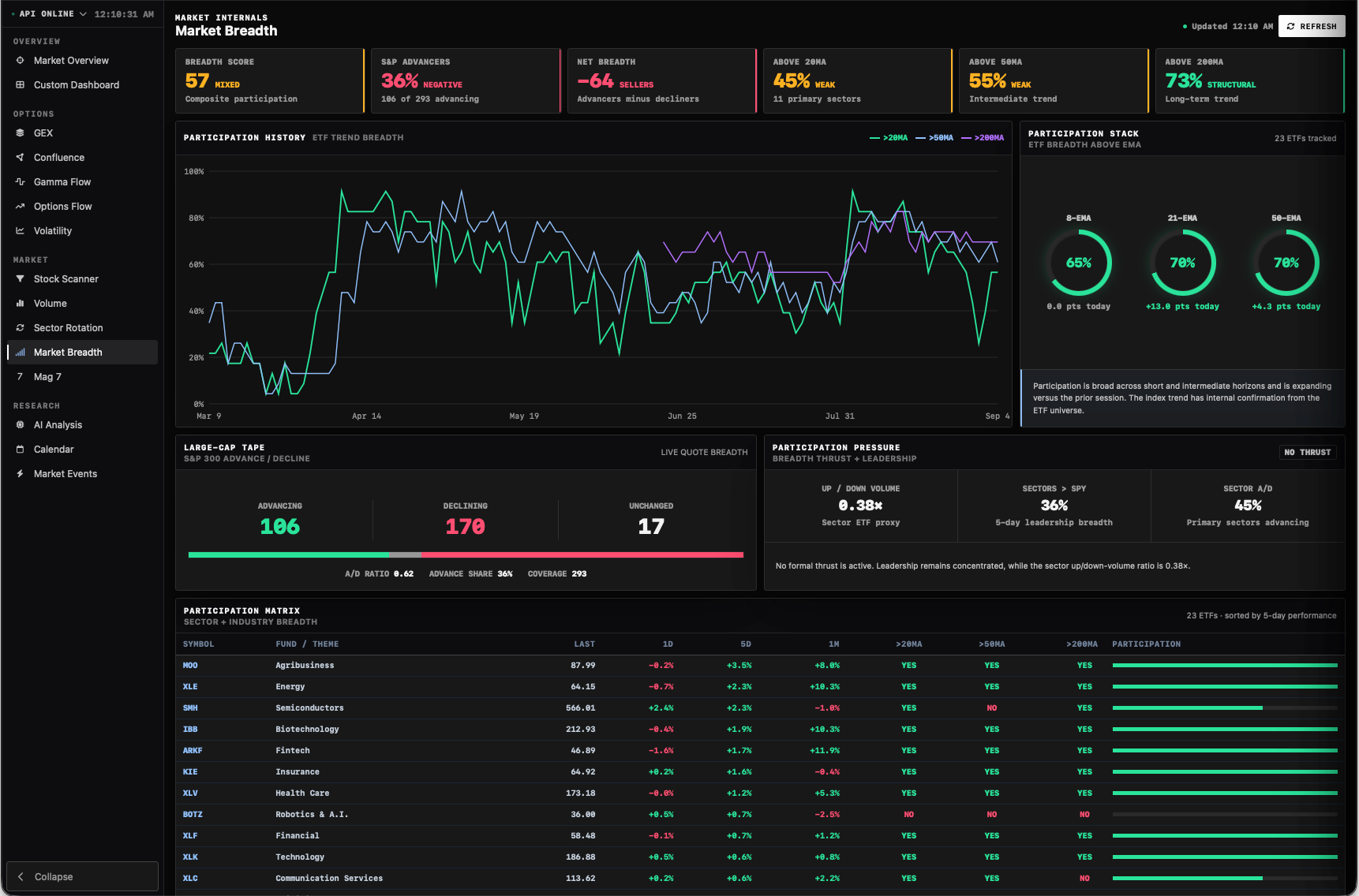 Market breadth participation history and breadth statistics